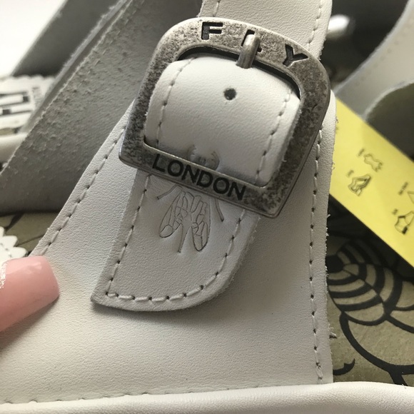 Fly London Etan White Leather Slides Wedge Heel Sandals - Picture 8 of 15